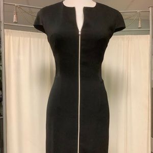 L’agence black full zip cap sleeve mesh details dress